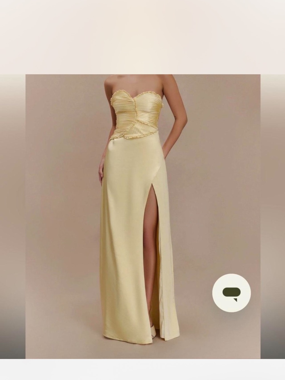Meshki Pale Yellow Strapless Bustier Gown with High Slit